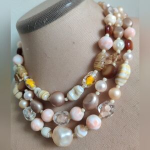 Vintage Triple Strand Necklace Candy Glass